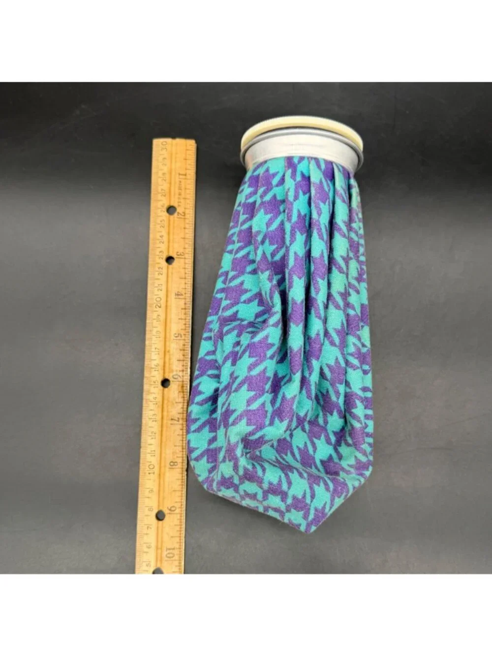 Cloth Covered Ice Cap Bag Vintage Rexall Houndstooth Teal Purple Bathroom Decor
